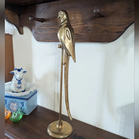 Vintage Decorative Brass Parrot Tall Perch Base Sculpture Hollywood Regency MCM - Picture 3 of 16